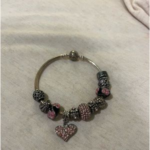 Pandora silver bracelet with 11 pink and silver charms